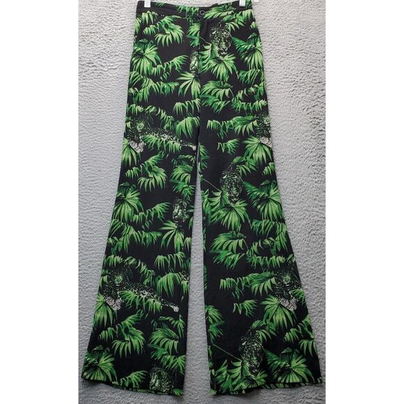 Ambika Flared Pants Womens Small‎ Multi Palm Tree Print Casual Mid Rise Stretch - Picture 1 of 7
